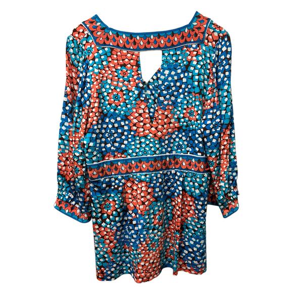 ECI New York 1X Floral V Neck Top 3/4 Sleeve Keyhole Back Side Zip Plus Size - Picture 5 of 9